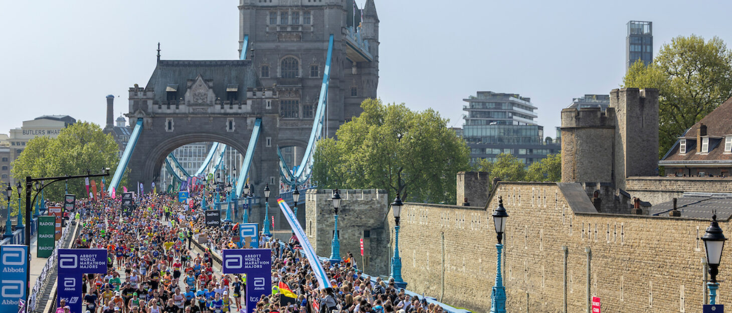 Runner running over a bridge during the London Marathon