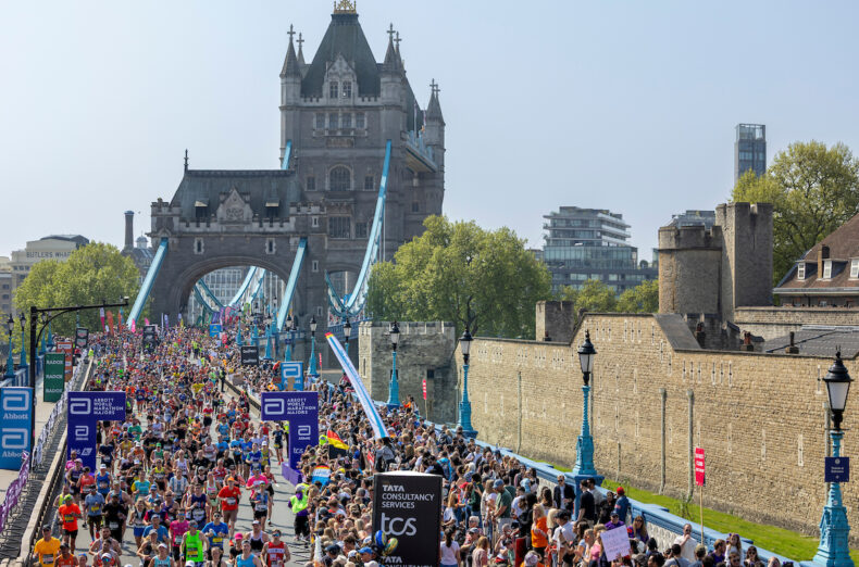 Runner running over a bridge during the London Marathon
