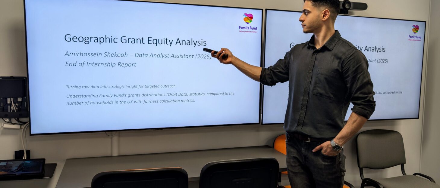 Young man pointing to a white board