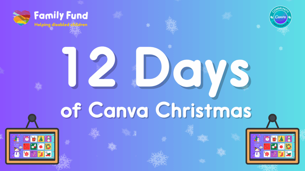 a blue winter background with the text 12 days of canva christmas
