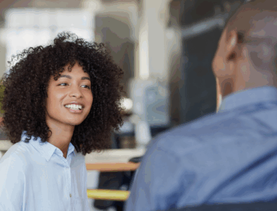 Two adults chatting to each other