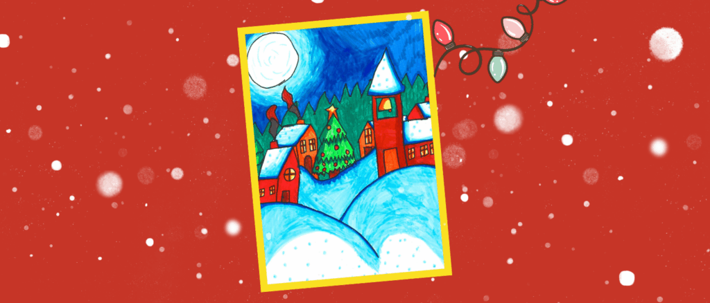Faith's Christmas card - showing a snowy church scene