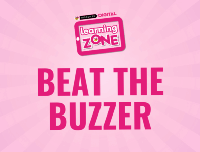 a discover digital learning zone logo with the text beat the buzzer