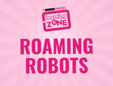 a discover digital learning zone logo with the text roaming robots
