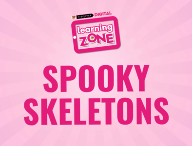 a discover digital learning zone logo with the text spooky skeletons