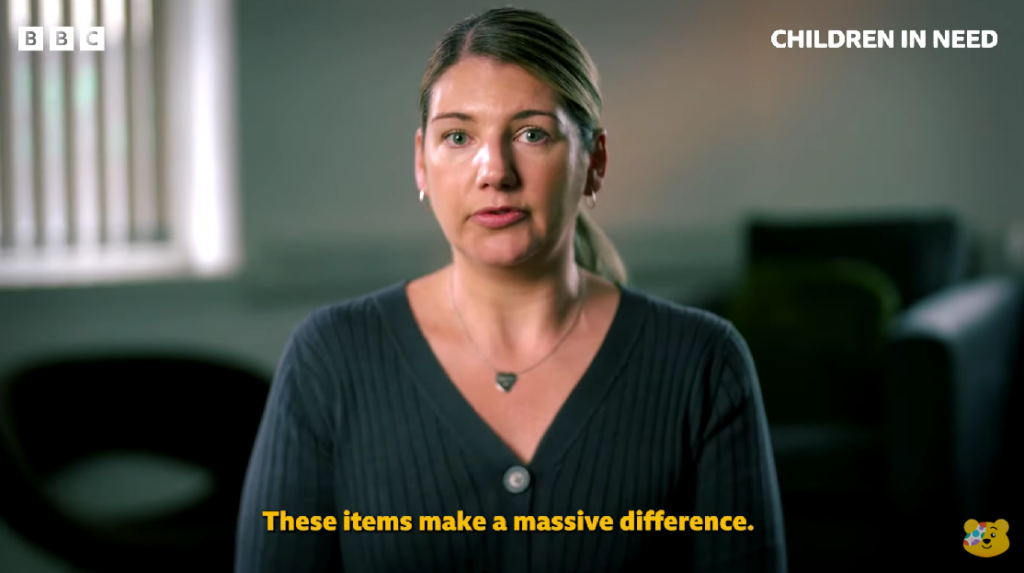 Gemma Walker sat in a room with the text 'These items make a massive difference'