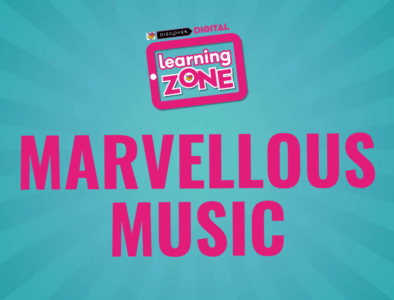 a discover digital learning zone logo with the text marvellous music