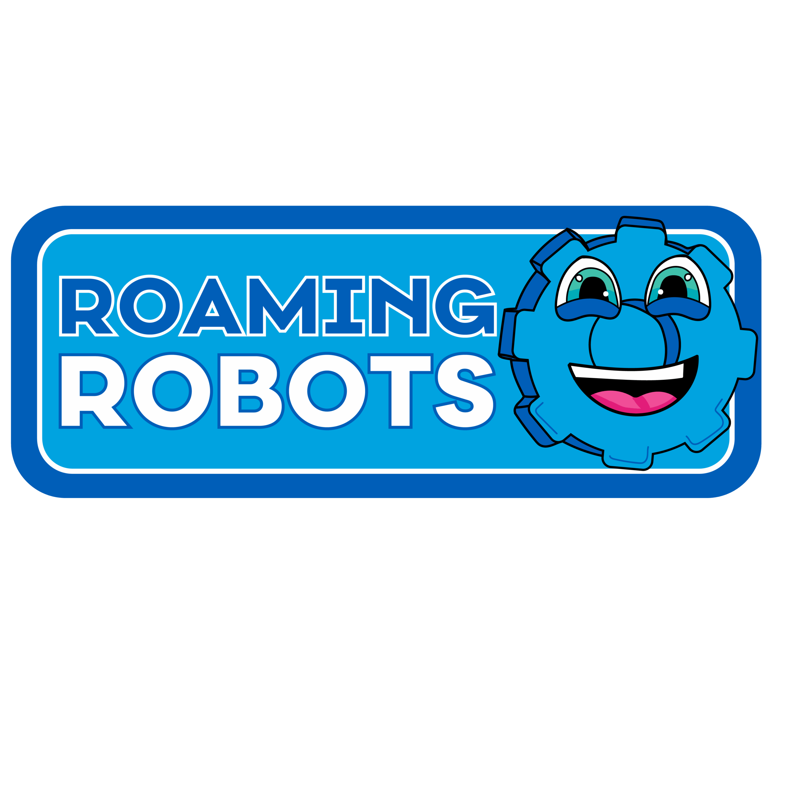 Roaming robots workshop badge with the cog character smiling