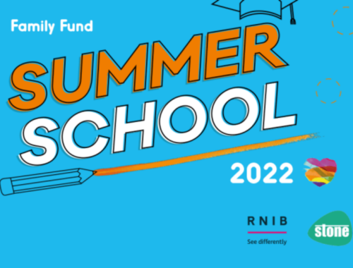 A graphic with 'summer school 2022' writing on a blue background