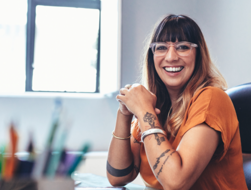 A woman sitting at a desk
