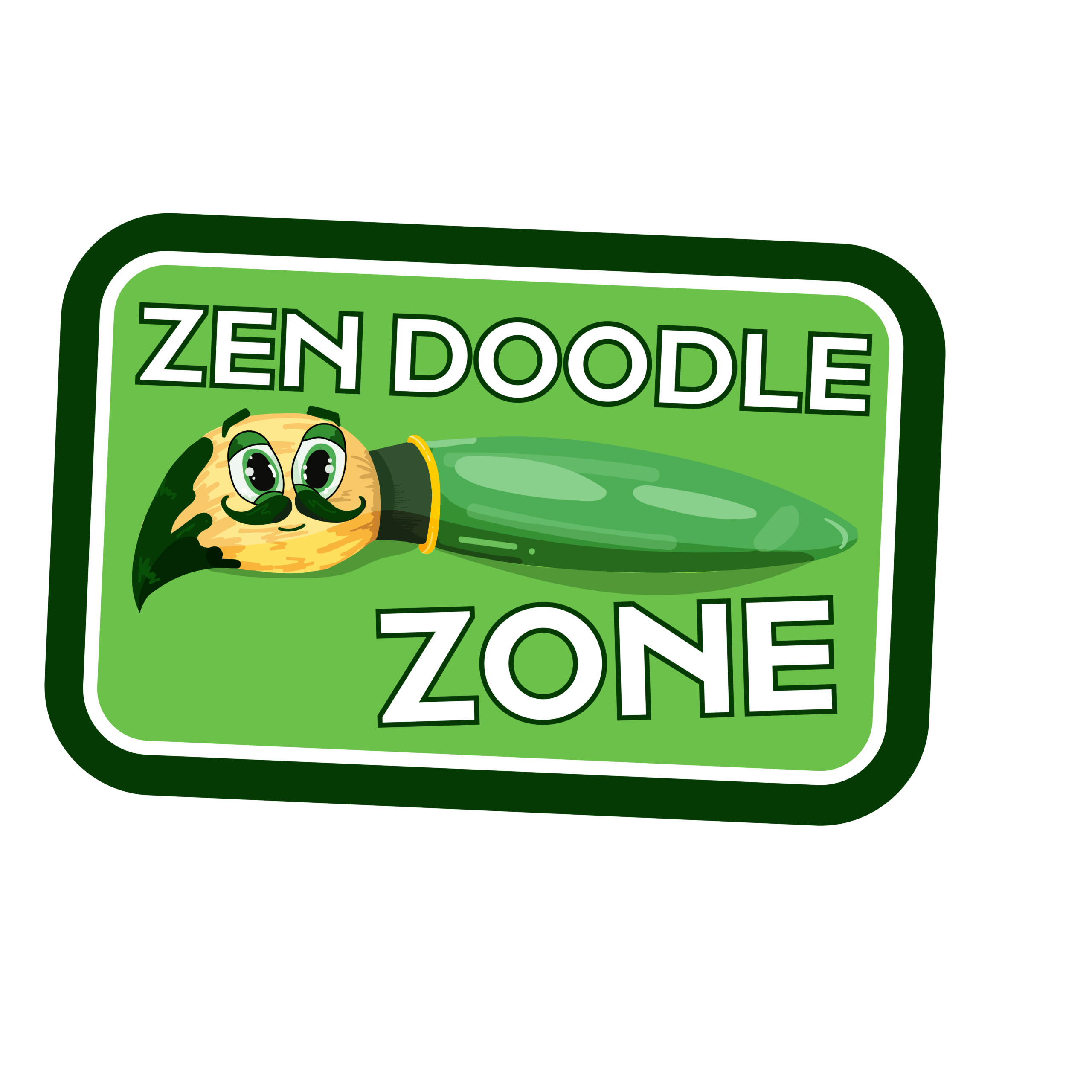 Zen doodle zone workshop badge with the paintbrush character